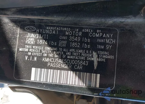 2012 Hyundai Accent Gls/Gs/Se z USA, uszkodzony, nr VIN KMHCU5AE5CU005843